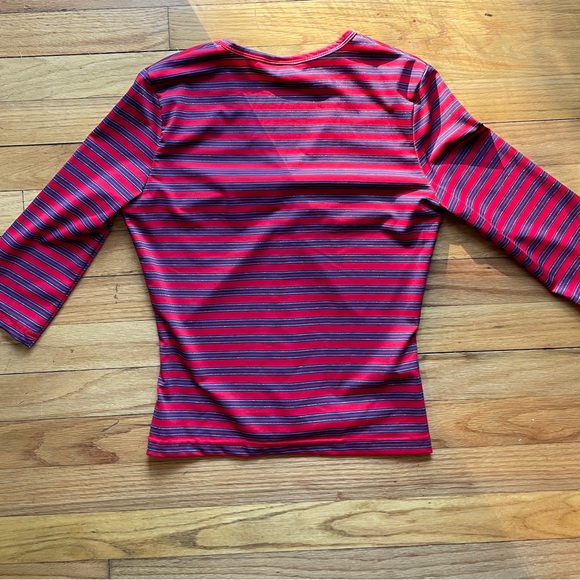 Vintage Y2K Self Esteem Red Blue Silver Striped three Quarters Length Sleeve Top - Picture 3 of 6